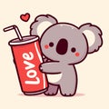 Cute koala holding a soda can and drinking a cola, koala bear art with a heart, vector illustration, generative ai Royalty Free Stock Photo