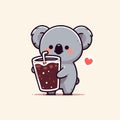 Cute koala holding a glass of coca cola drink with heart, kawaii vector cartoon character illustration, generative ai Royalty Free Stock Photo