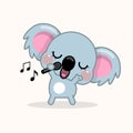 Cute koala bear cartoon character singing with microphone happily. Royalty Free Stock Photo