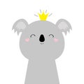 Cute koala bear face head icon. Kawaii animal. Golden crown. Cartoon funny baby character. Kids print for poster, t-shirt. Love.