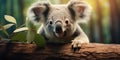 Cute Koala on branch of eucalyptus tree. Generative AI Royalty Free Stock Photo