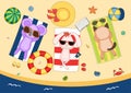 Cute koala, bunny and cat on the beach Royalty Free Stock Photo