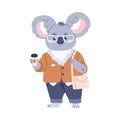 Cute koala, business animal wearing glasses and fashion clothes, jacket. Funny bear hipster in suit, office worker with