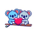 Cute Koala Couple Holding Heart On Tree Cartoon Vector Icon Illustration. Animal Couple Icon Concept Isolated Premium Vector Royalty Free Stock Photo