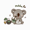 Cute Koala drinking macha green tea.Cute cartoon character Royalty Free Stock Photo