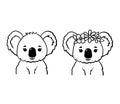 Cute koala in floral wreath. Line australian animal .Vector outline illustration isolated on white.