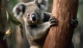 A cute koala hanging on a tree branch ai, ai generative, illustration Royalty Free Stock Photo