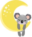 Cute koala hanging on yellow moon Royalty Free Stock Photo