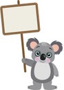 Cute koala holding a blank signboard