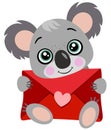 Cute koala holding a letter envelope