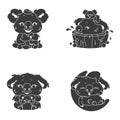 Cute koala kawaii character glyph icons set