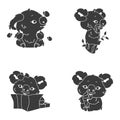 Cute koala kawaii character glyph icons set