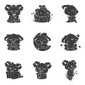 Cute koala kawaii character glyph icons set