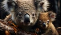 Cute koala looking at camera in nature fluffy portrait generated by AI Royalty Free Stock Photo