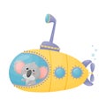 Cute Koala Looking Out of Submarine Window Vector Illustration