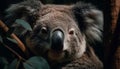 Cute koala, marsupial mammal, endangered species, furry animal portrait generated by AI