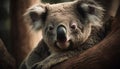 Cute koala, marsupial mammal, endangered species, looking at camera generated by AI