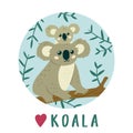 Cute Koala mother with baby Koala . Creative kids print.