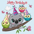 Cute Koala nd owls with balloon and bonnets Royalty Free Stock Photo