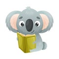 Cute koala reading book. Smart baby animal sitting and studying with book cartoon vector illustration Royalty Free Stock Photo