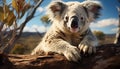 Cute koala resting on eucalyptus tree, eyes closed, fur fluffy generated by AI Royalty Free Stock Photo