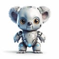 Cute koala robot, robotic animal isolated over white background. Created with generative Ai