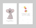 Cute koala sits. Hand drawn doodle poster template with airballs. Cute cartoon bear character Royalty Free Stock Photo