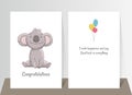 Cute koala sits. Hand drawn doodle poster template with airballs. Cute cartoon bear character Royalty Free Stock Photo