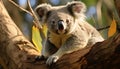 Cute koala sitting on branch, sleeping peacefully in nature generated by AI Royalty Free Stock Photo