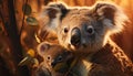 Cute koala sitting on eucalyptus tree branch generated by AI Royalty Free Stock Photo