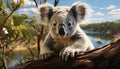 Cute koala sitting on a eucalyptus tree, looking at camera generated by AI Royalty Free Stock Photo