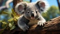 Cute koala sitting on eucalyptus tree, looking at camera generated by AI Royalty Free Stock Photo