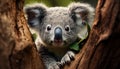 Cute koala sitting on eucalyptus tree, looking at camera generated by AI Royalty Free Stock Photo