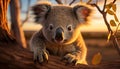 Cute koala sitting on eucalyptus tree, looking at camera generated by AI Royalty Free Stock Photo