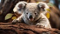Cute koala sitting on eucalyptus tree, looking at camera generated by AI Royalty Free Stock Photo