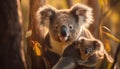 Cute koala sitting on eucalyptus tree, looking at camera generated by AI Royalty Free Stock Photo