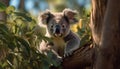 Cute koala sitting on eucalyptus tree, looking at camera generated by AI Royalty Free Stock Photo