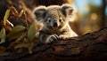 Cute koala sitting on eucalyptus tree, looking at camera peacefully generated by AI Royalty Free Stock Photo