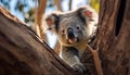 Cute koala sleeping on eucalyptus tree in Australian rainforest generated by AI Royalty Free Stock Photo