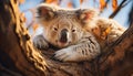 Cute koala sleeping on tree branch in tranquil forest generated by AI Royalty Free Stock Photo