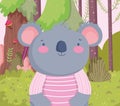 Cute koala with striped shirt cartoon character forest foliage nature landscape