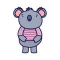 Cute koala with striped shirt cartoon character on white background