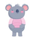 Cute koala with striped shirt cartoon character on white background