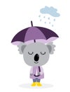 Cute koala with umbrella and rainy cloud. Isolated on white background. Vector Royalty Free Stock Photo