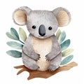 Cute Koala Watercolor Illustration In Carved Animal Style By Prateep Kochabua