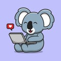 Cute koala working on laptop cartoon vector icon illustration Royalty Free Stock Photo