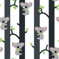 Cute koalas in trees seamless pattern