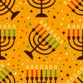 Cute Kwanzaa seamless pattern with seven kinara candles and dots, stars, in traditional African colors - black, red Royalty Free Stock Photo