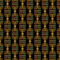 Cute Kwanzaa seamless pattern with seven kinara candles in traditional African colors - black, red, green on black