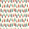 Cute Kwanzaa seamless pattern with seven kinara candles in traditional African colors - black, red, green on white. Vector Kwanzaa Royalty Free Stock Photo